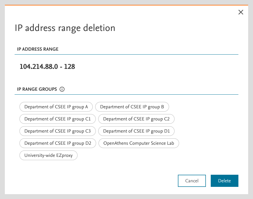 Confirm delete IP modal